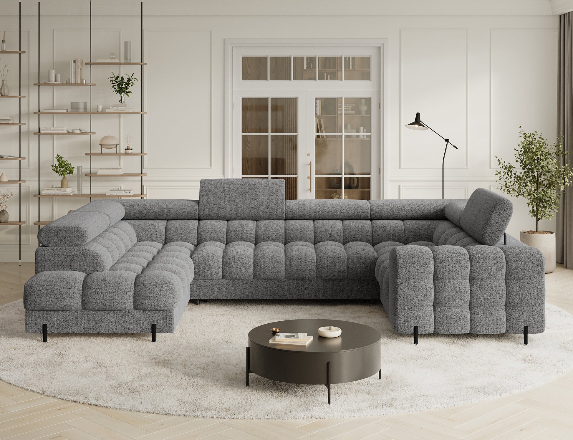 Narożnik Fectory lewy w tkaninie Royal 03 jasnoszary, z miękkimi poduchami, wysokiej jakości materiałem i nowoczesnym designem, doskonały do każdego salonu.