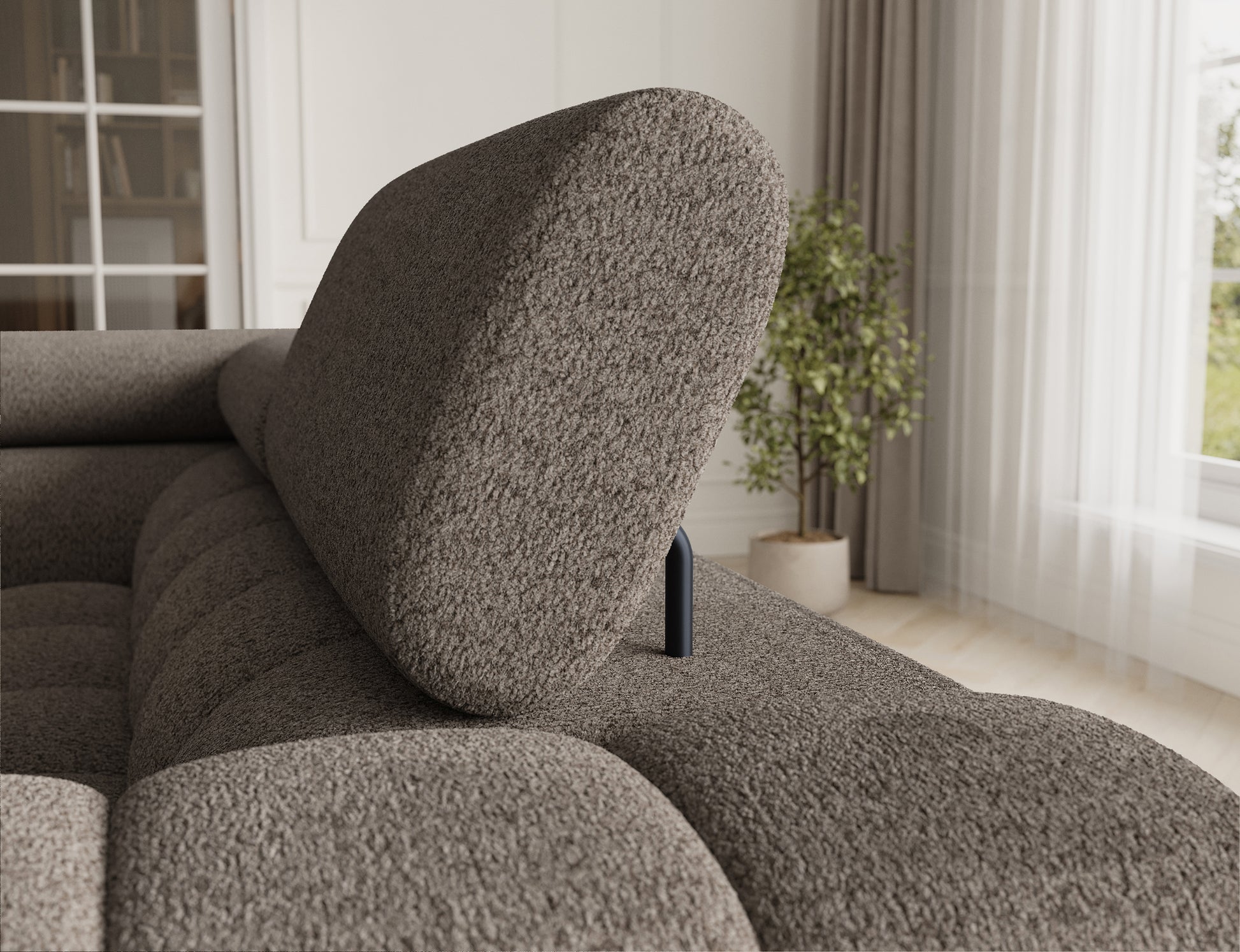 Elegancki narożnik Fectory w ciemnym beżu, doskonały do przestronnych salonów, oferujący wygodę i nowoczesny design.