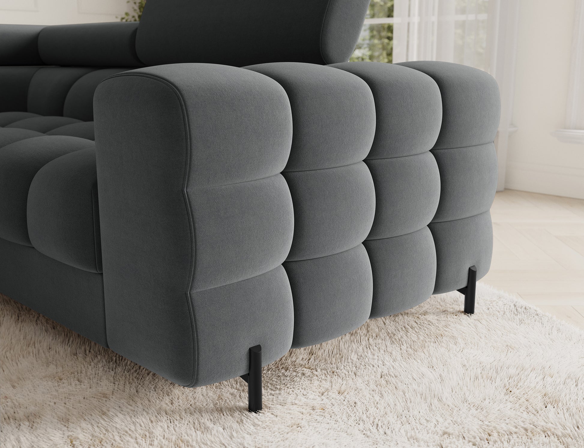 Fectory, narożnik lewy Sola 06, szary. Tkanina Sola 06 zapewnia trwałość i elegancję, a nowoczesny design pasuje do każdego wnętrza.