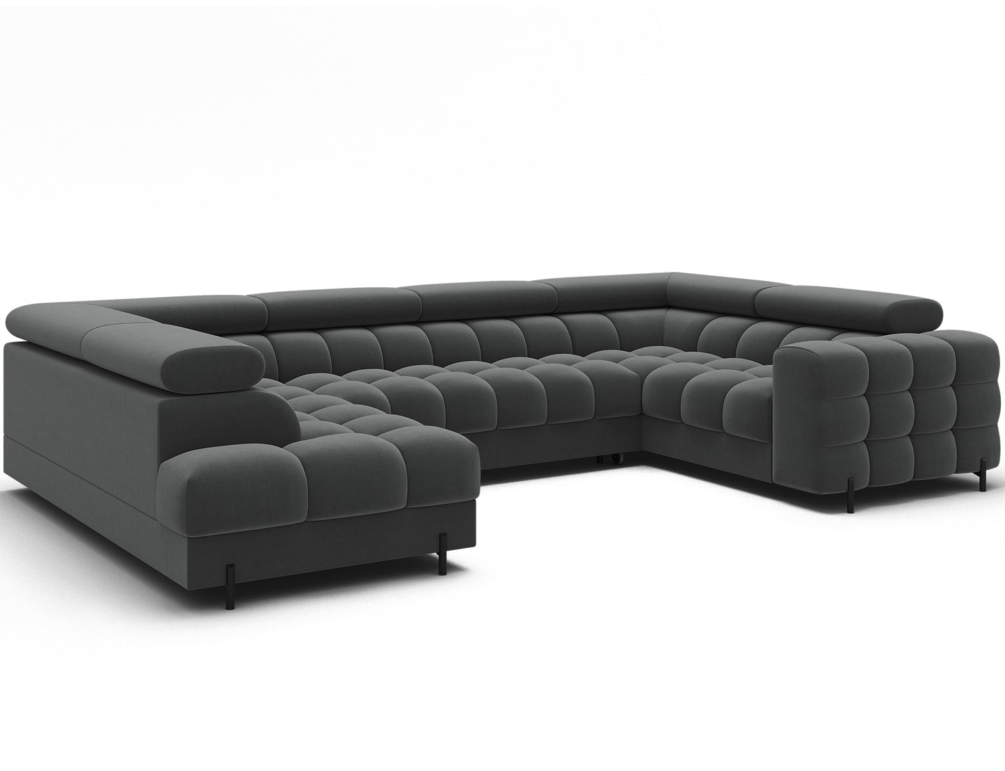 Elegancki narożnik z funkcją spania, zapewniający komfort codziennego wypoczynku w nowoczesnym wnętrzu. Subtelne detale i funkcjonalność w jednym.