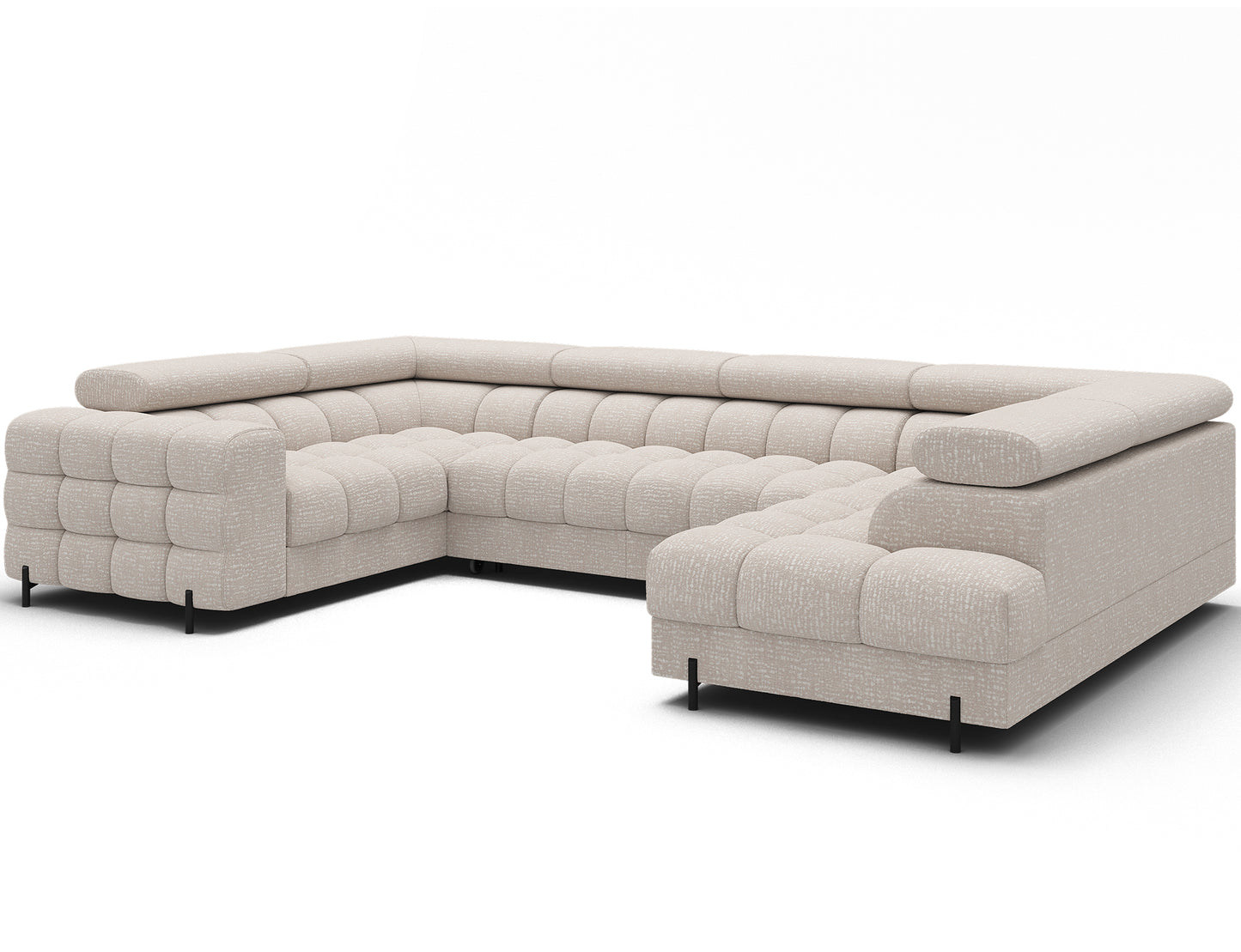 ELTAP narożnik Fectory prawy Baffix 20 beżowy – nowoczesny, pikowany U-kształtny z regulowanymi zagłówkami i czarnymi nogami, ujęcie skośne