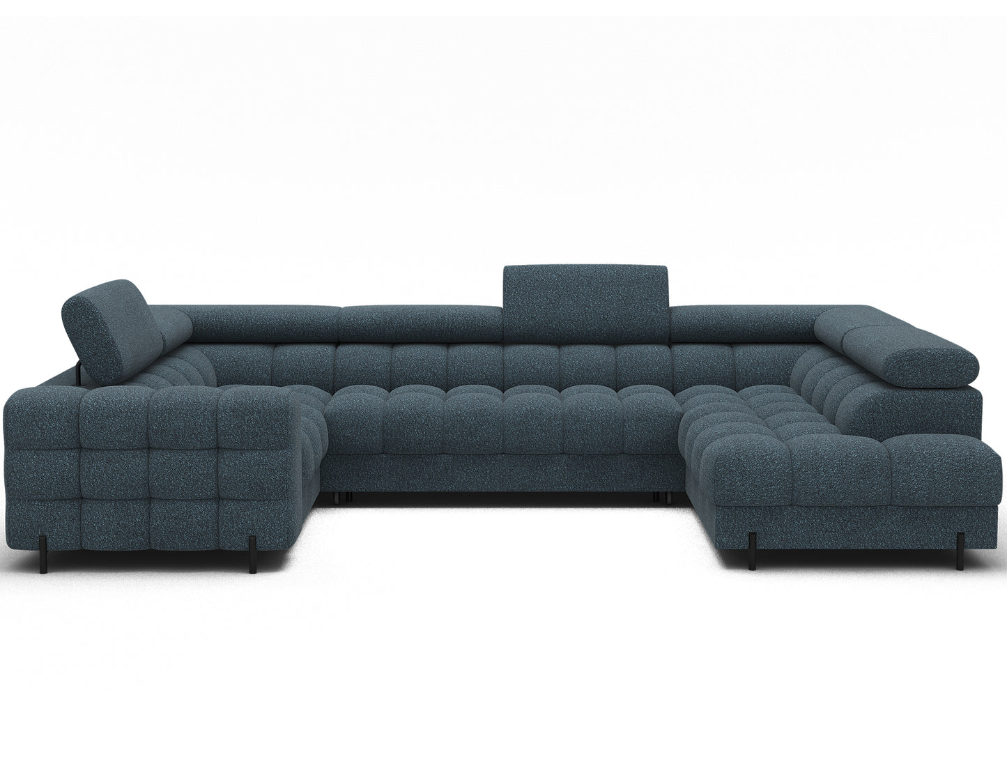 Narożnik Fectory w niebieskim kolorze, ukazujący stylową bryłę z nowoczesnymi metalowymi nogami i funkcjonalnym designem.