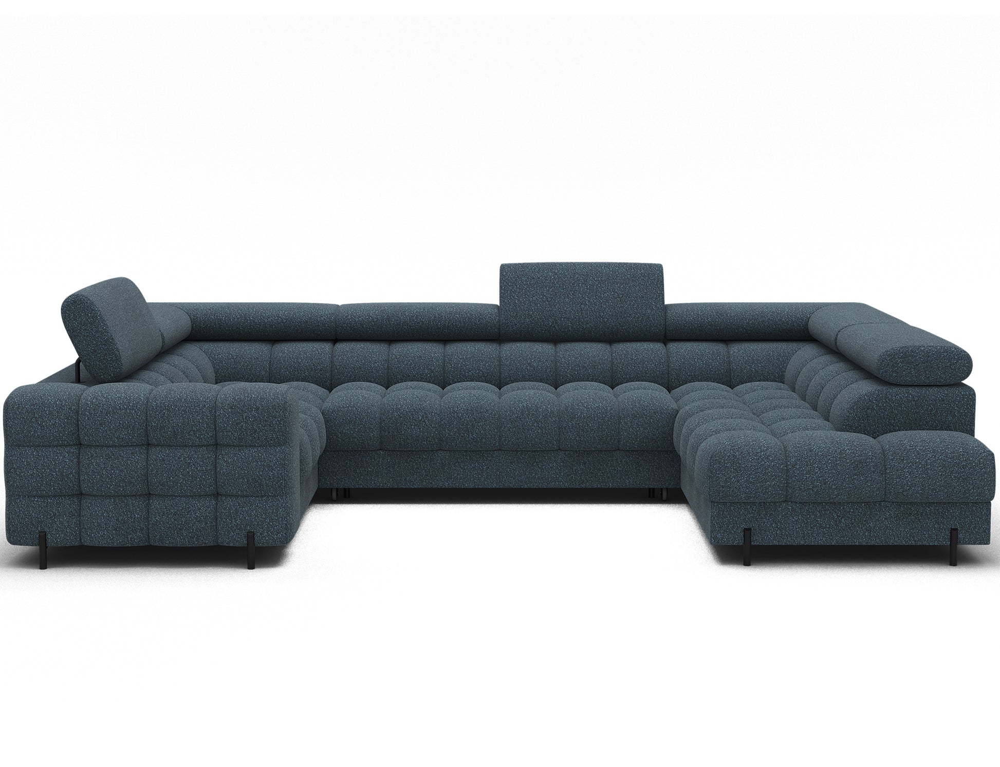 Narożnik Fectory w niebieskim kolorze, ukazujący stylową bryłę z nowoczesnymi metalowymi nogami i funkcjonalnym designem.