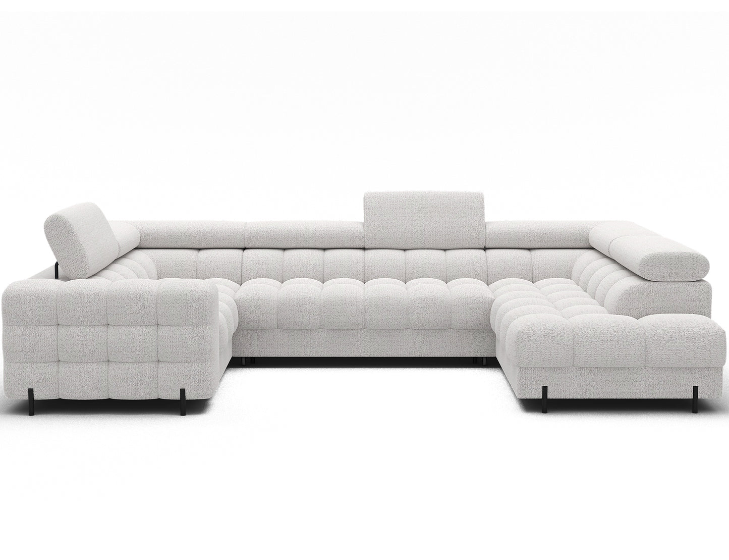 Narożnik Fectory prawy Royal01 biały, widok z przodu - stylowy narożnik z regulowanymi zagłówkami i metalowymi nogami.