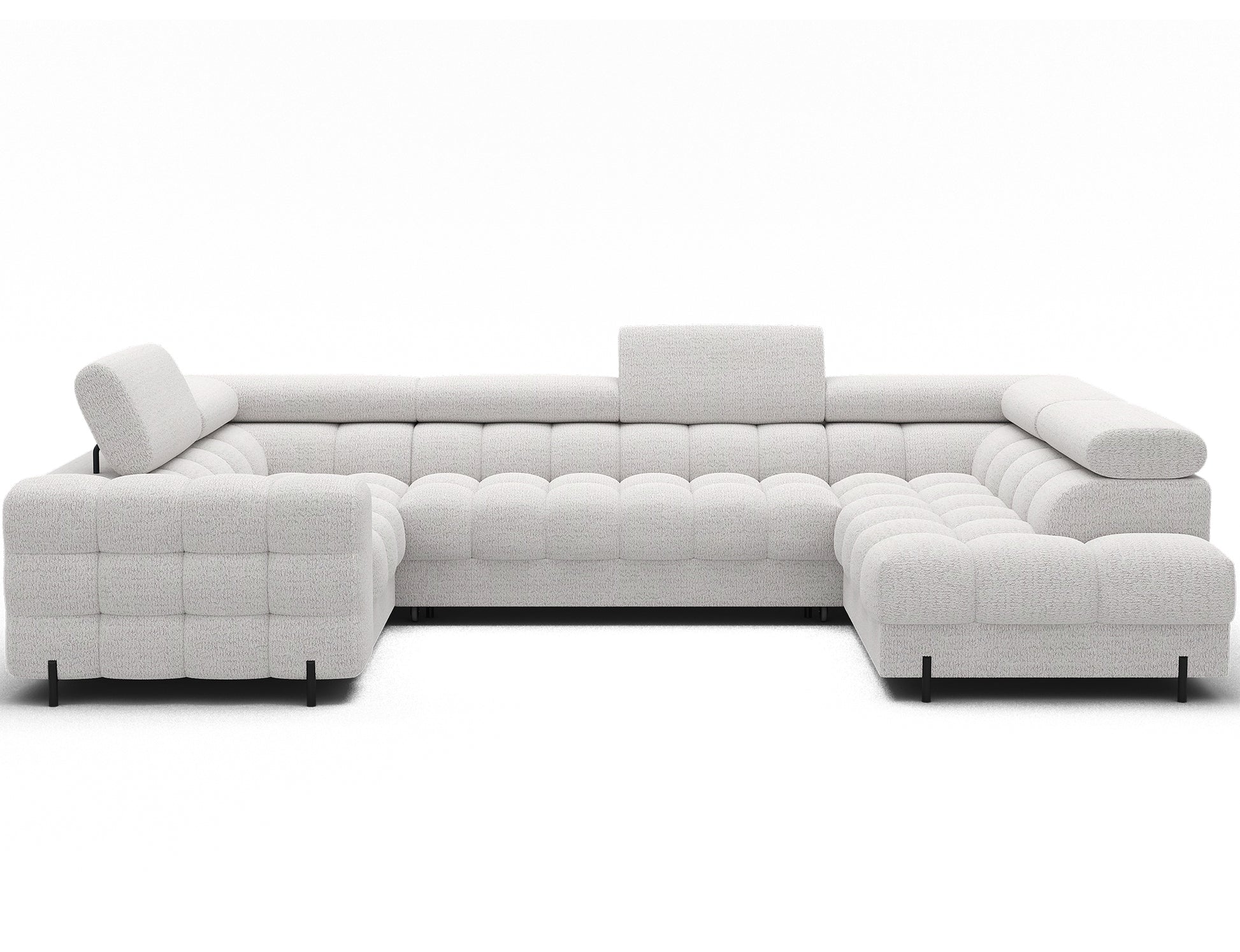 Narożnik Fectory prawy Royal01 biały, widok z przodu - stylowy narożnik z regulowanymi zagłówkami i metalowymi nogami.