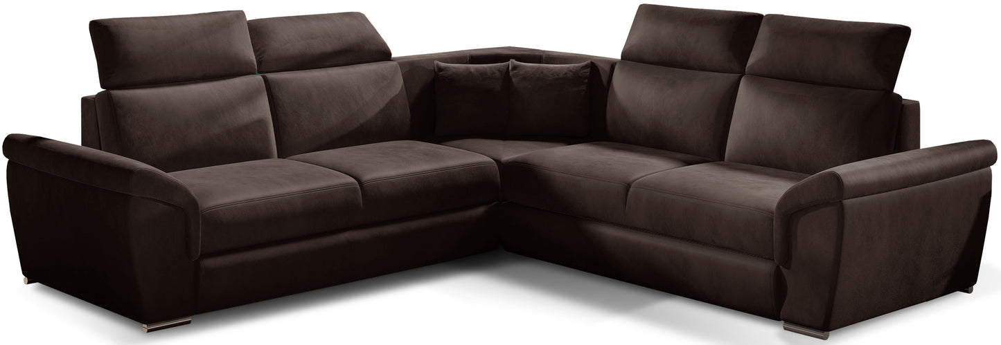 Narożnik Federico w tkaninie Monolith 29 brązowy, układ uniwersalny, widok frontowy