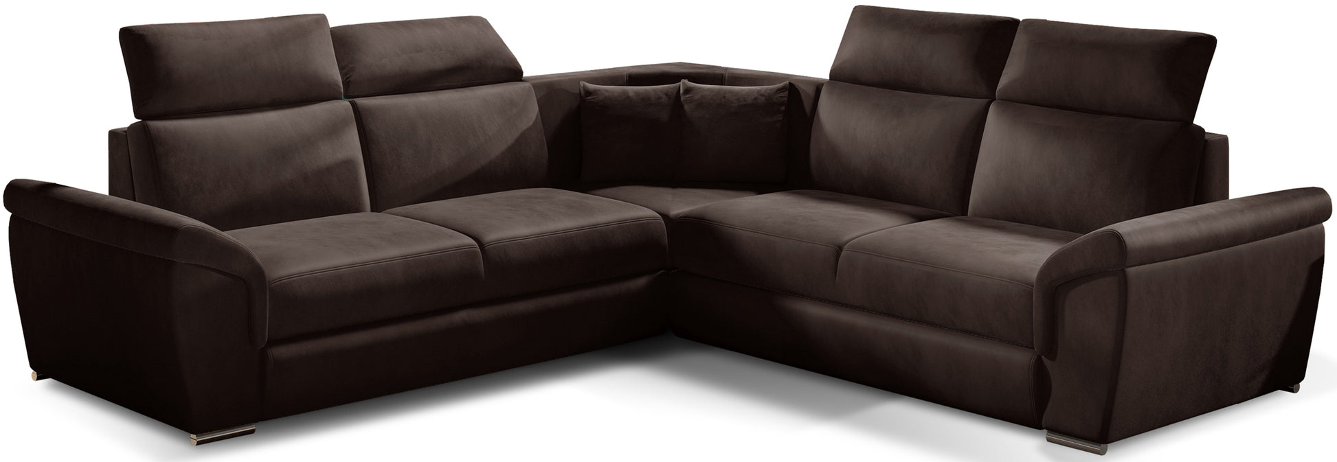 Narożnik Federico w tkaninie Monolith 29 brązowy, układ uniwersalny, widok frontowy