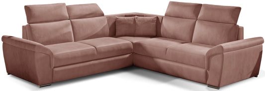 Narożnik Federico w tkaninie Monolith 63 różowy, układ uniwersalny, widok frontowy.