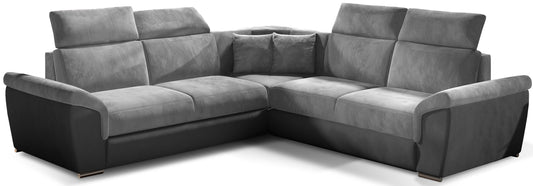 Narożnik Federico w tkaninie Monolith 84 jasnoszary z dodatkami Monolith 97 grafitowy, układ uniwersalny, widok frontowy.