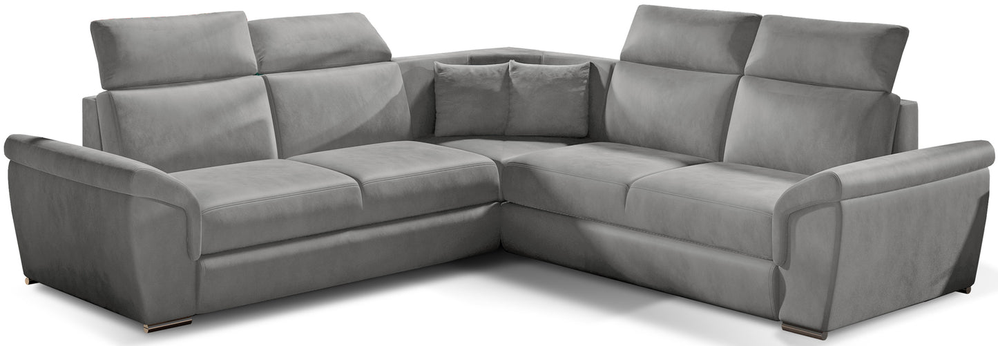 Narożnik Federico w tkaninie Monolith 84 jasnoszary, układ uniwersalny, widok frontowy.