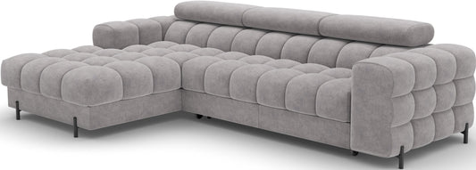 Narożnik Felro wyróżnia się unikalnym designem inspirowanym luksusowym pikowaniem, zapewniając elegancki wygląd i wyjątkowy komfort użytkowania.