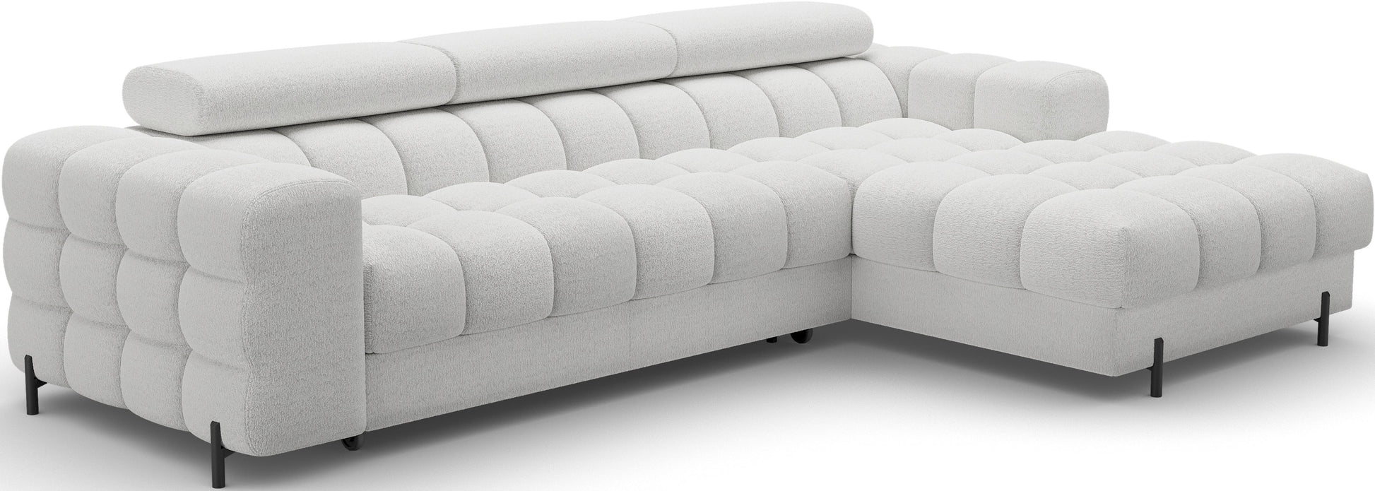 Narożnik Felro w jasnoszarej barwie, elegancka sylwetka, funkcjonalność i komfort, doskonałe połączenie designu z wygodą codziennego użytkowania.