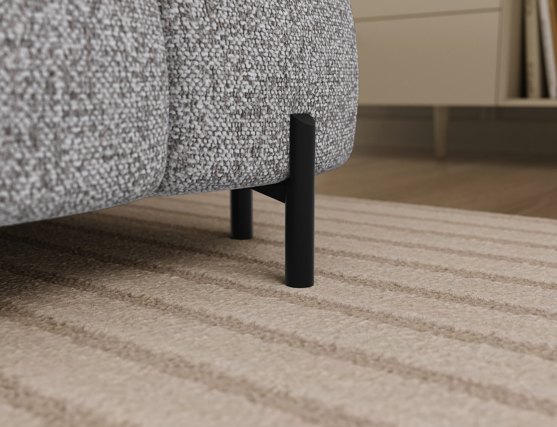 Metalowa noga narożnika Feraria lewy w tkaninie Pellerito 03 jasnoszary – stabilna, smukła podstawa w nowoczesnym stylu.