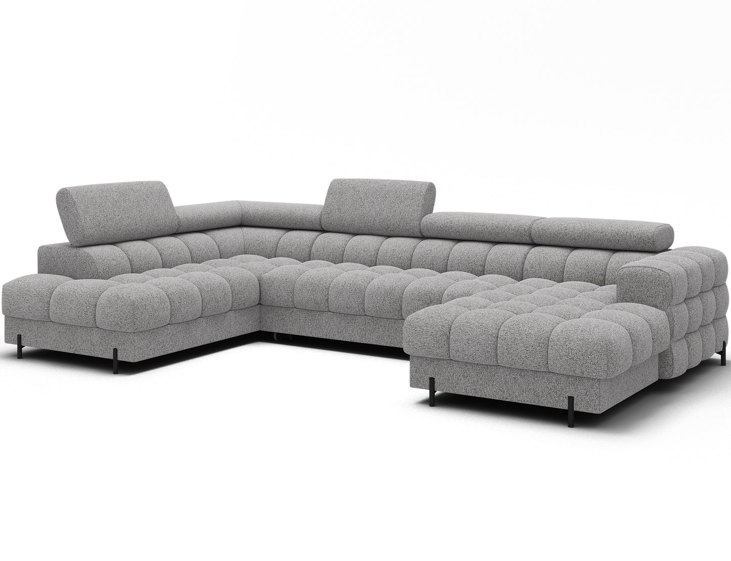 Narożnik Feraria lewy w tkaninie Pellerito 03 jasnoszary – widok skośny, nowoczesna bryła i eleganckie pikowania.