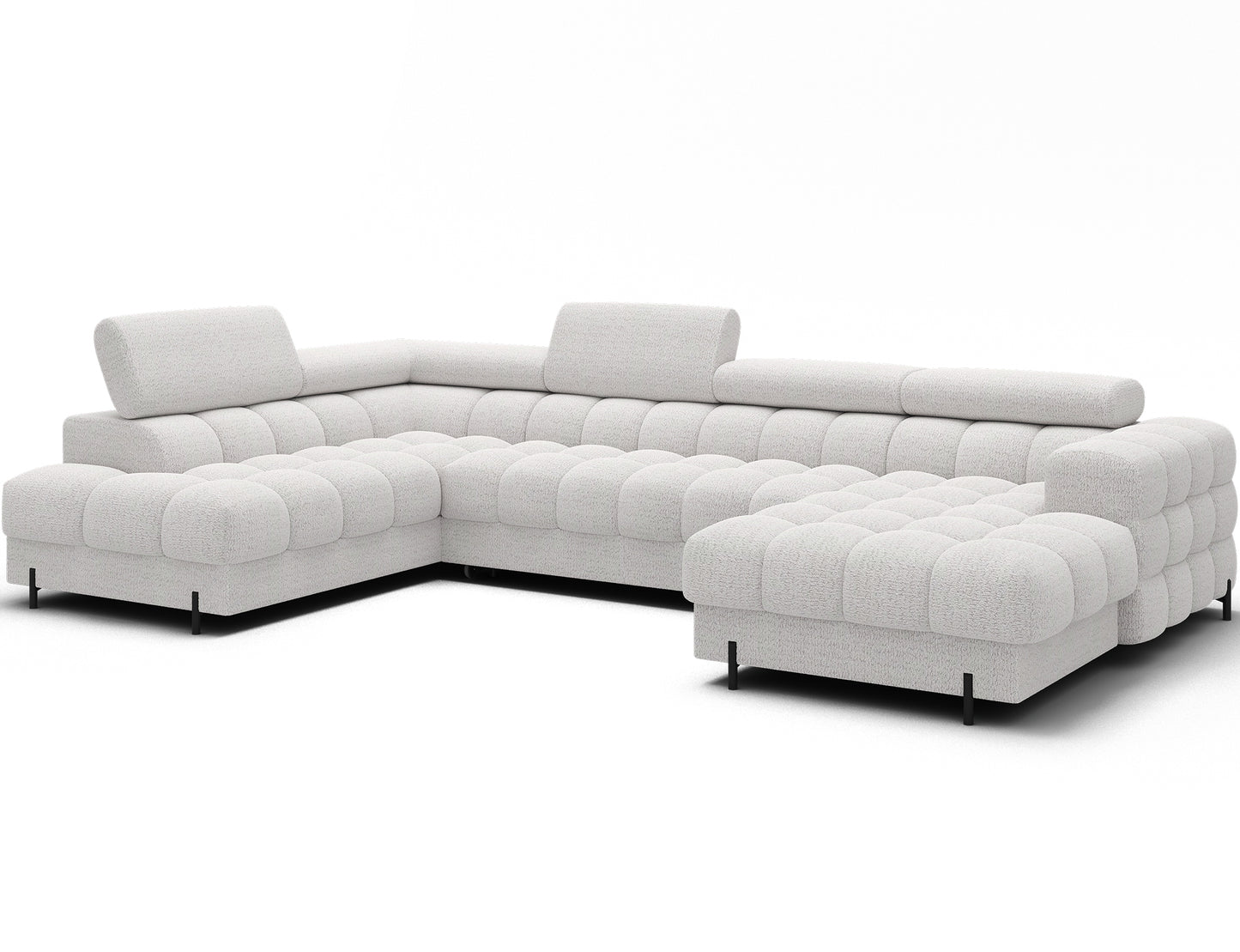 Narożnik Feraria lewy w tkaninie Royal 01 biały – elegancki narożnik w układzie U z pikowanym siedziskiem i nowoczesnym designem.