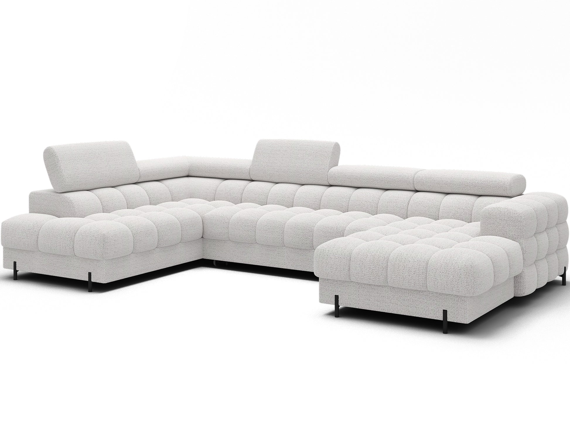 Narożnik Feraria lewy w tkaninie Royal 01 biały – elegancki narożnik w układzie U z pikowanym siedziskiem i nowoczesnym designem.