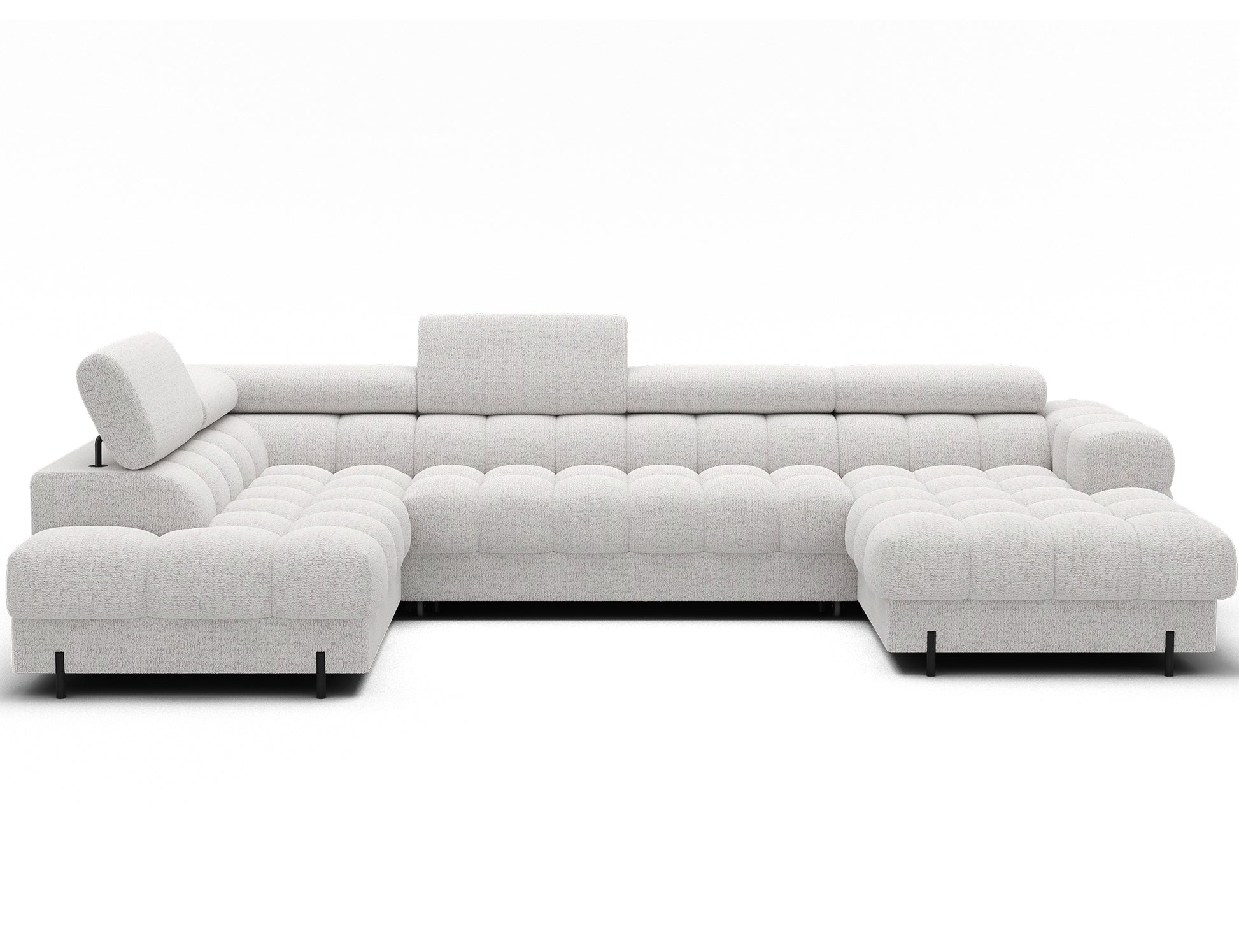 Nowoczesny narożnik Feraria lewy w białej tkaninie Royal 01, komfortowy i idealny do stylowego salonu.