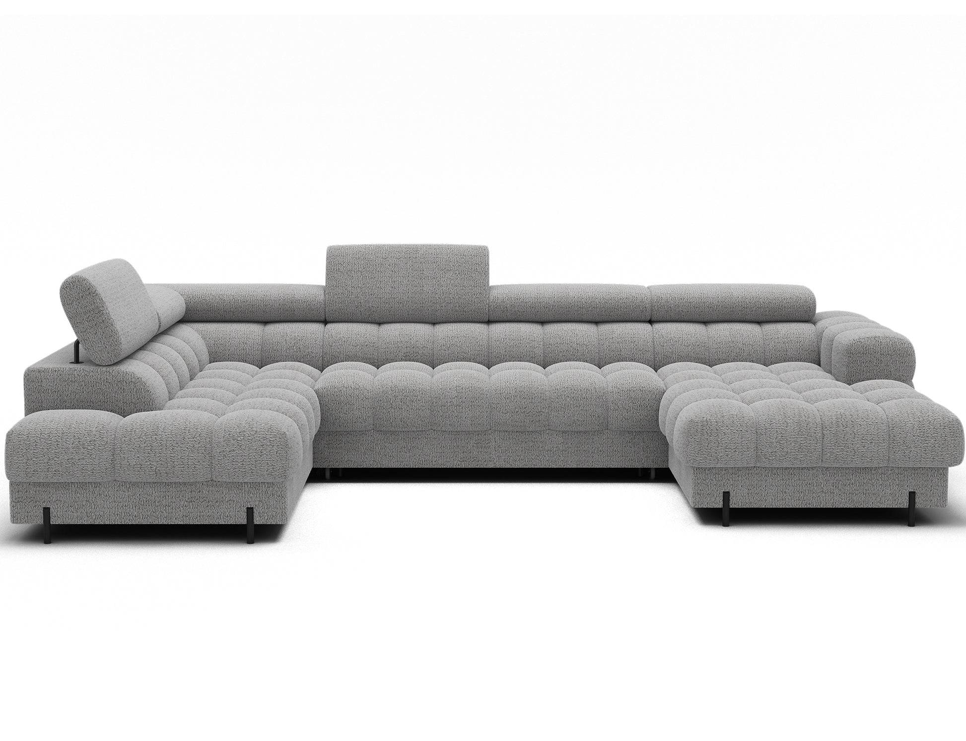 Narożnik Feraria lewy w tkaninie Royal 03 jasnoszary – przestronna kanapa modułowa, która łączy styl glamour z funkcjonalnością.