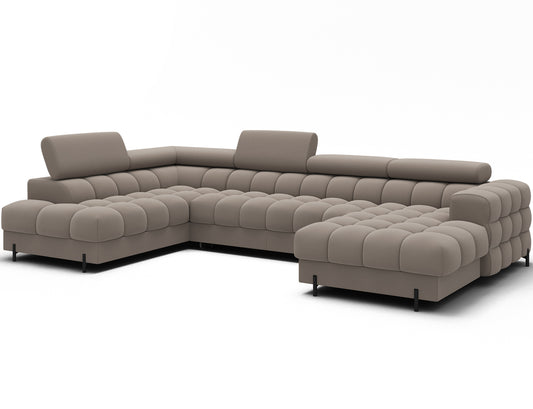 Elegancki narożnik Feraria lewy Sola 18 jasny beż – komfortowy wypoczynek, regulowane zagłówki i nowoczesny design do salonu.