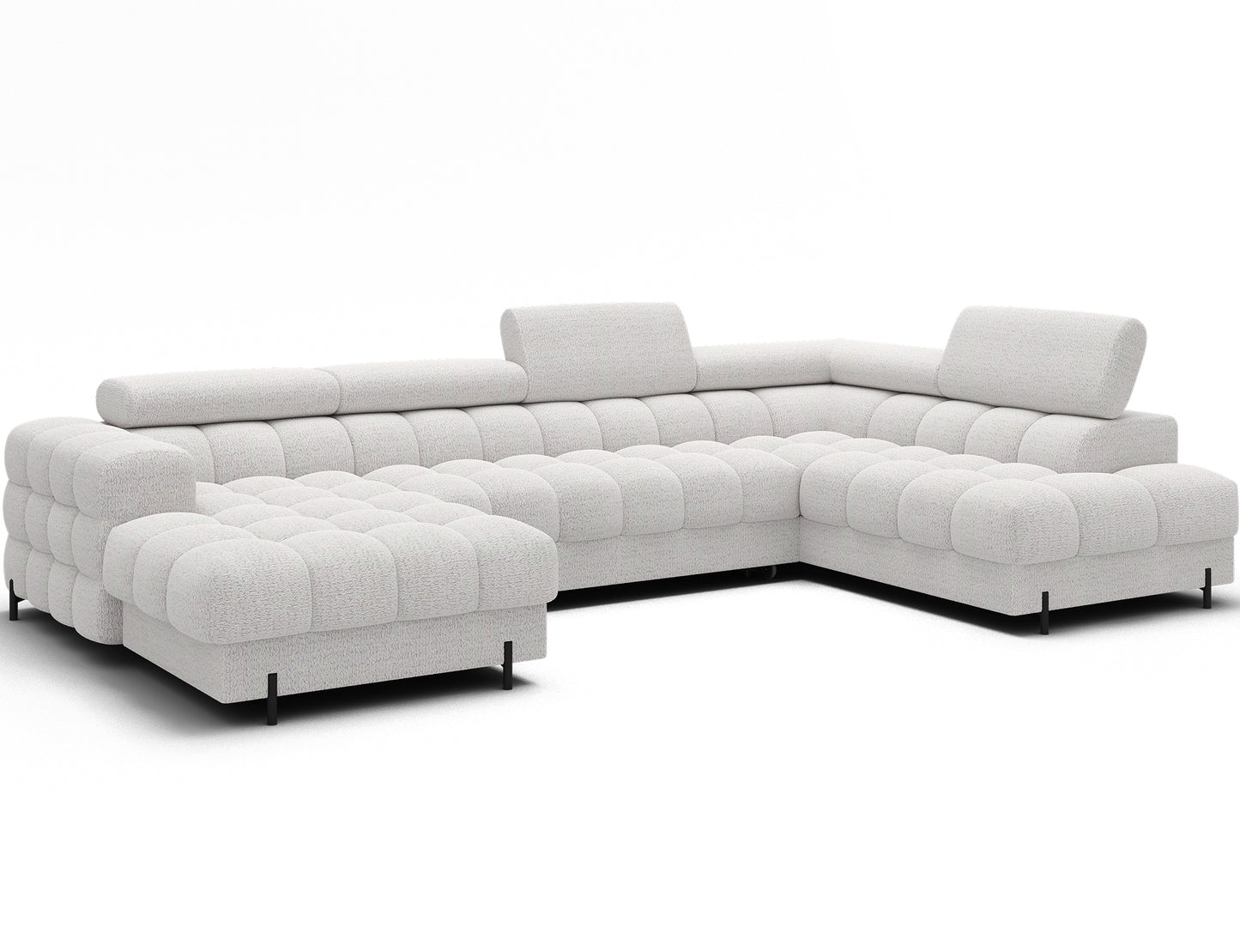 Narożnik Feraria lewy w białej tkaninie Royal 01 – elegancki i funkcjonalny mebel do nowoczesnego salonu.