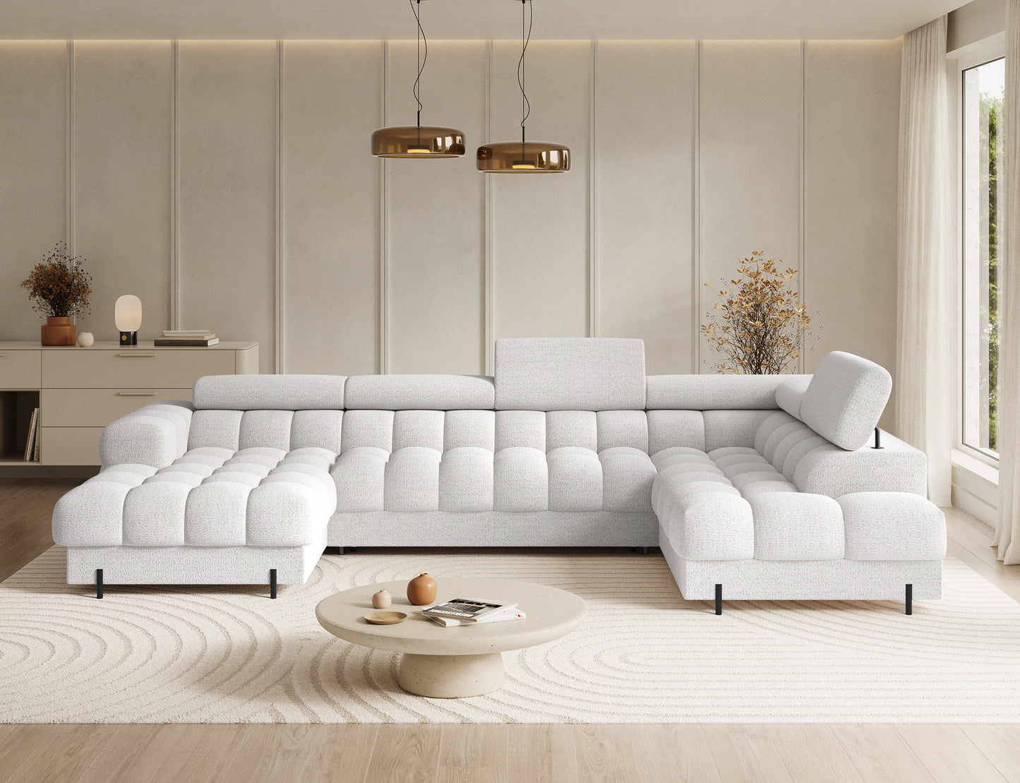 Narożnik Feraria lewy Royal 01 biały – nowoczesny design, komfortowe siedzisko i regulowane zagłówki do salonu