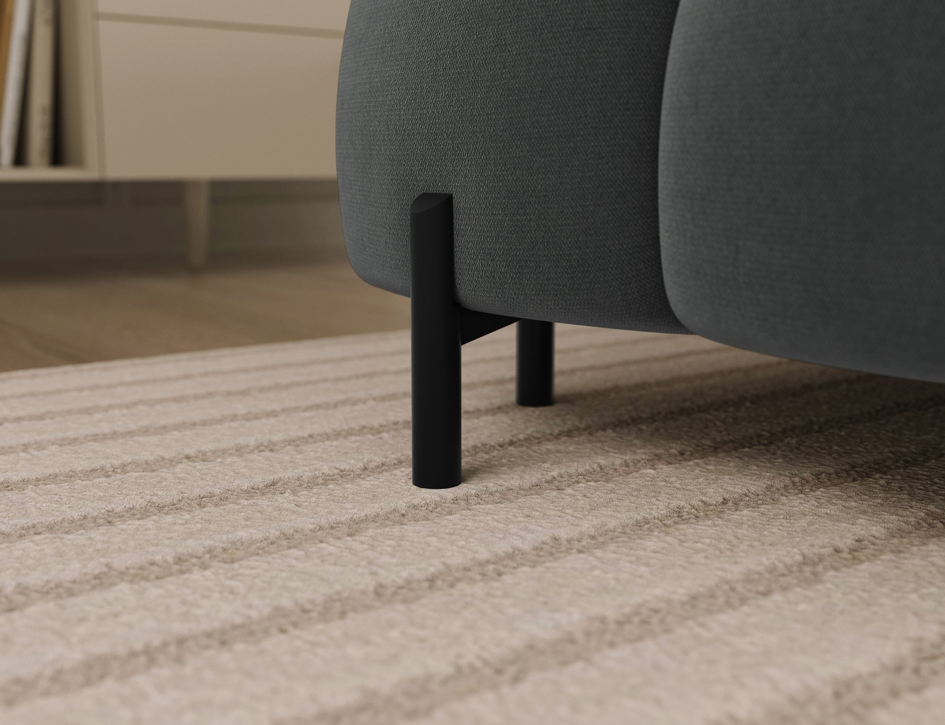 Nogi metalowe narożnika Feraria prawy – szary odcień Sola 06, trwałość i stabilność połączone z eleganckim stylem.