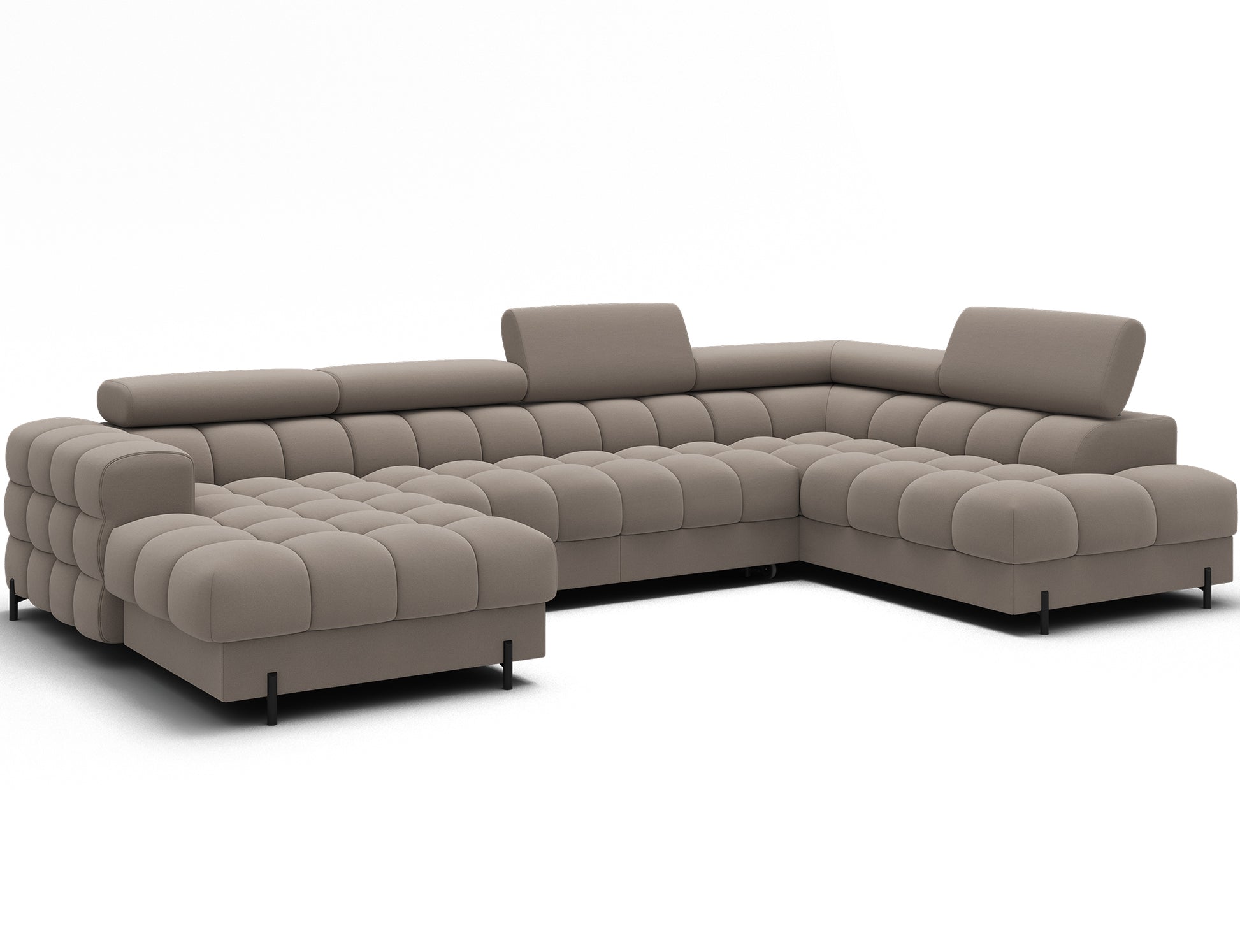 Narożnik Feraria lewy w tkaninie Sola 18 jasny beż – elegancka sofa modułowa z regulowanymi zagłówkami i funkcją spania.