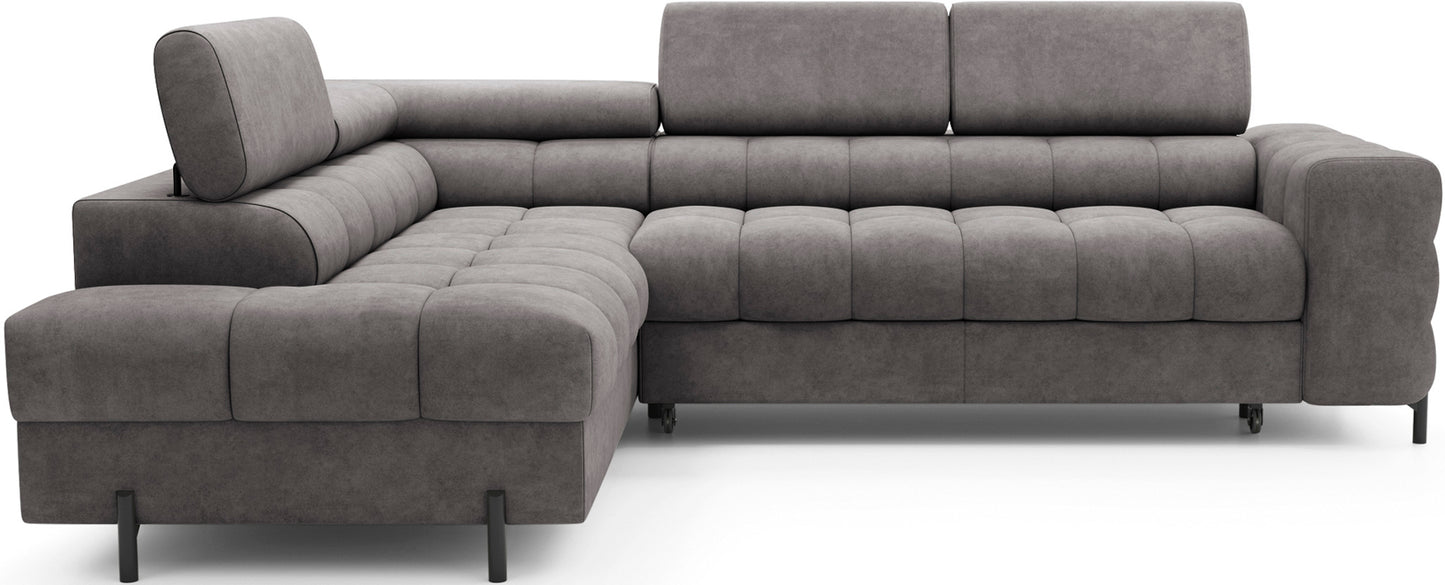 Narożnik Ferucce lewy w tkaninie Aura 04 w odcieniu szarości – wygoda, styl i funkcjonalność w perfekcyjnej harmonii.