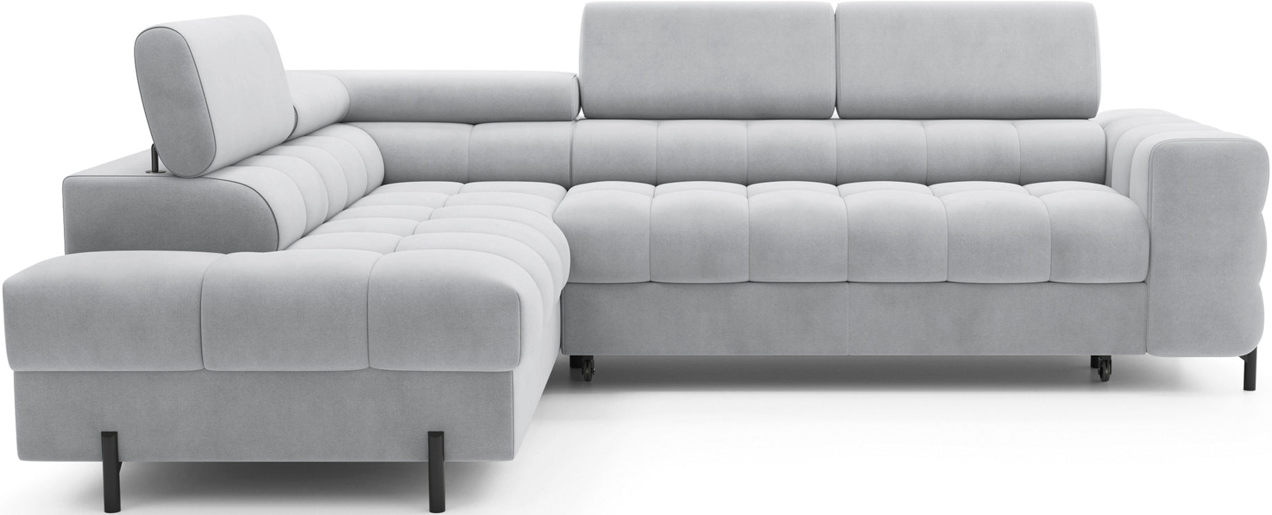 Narożnik Ferucce Paros 05 jasnoszary lewy – nowoczesny mebel z funkcją spania, widok od frontu.