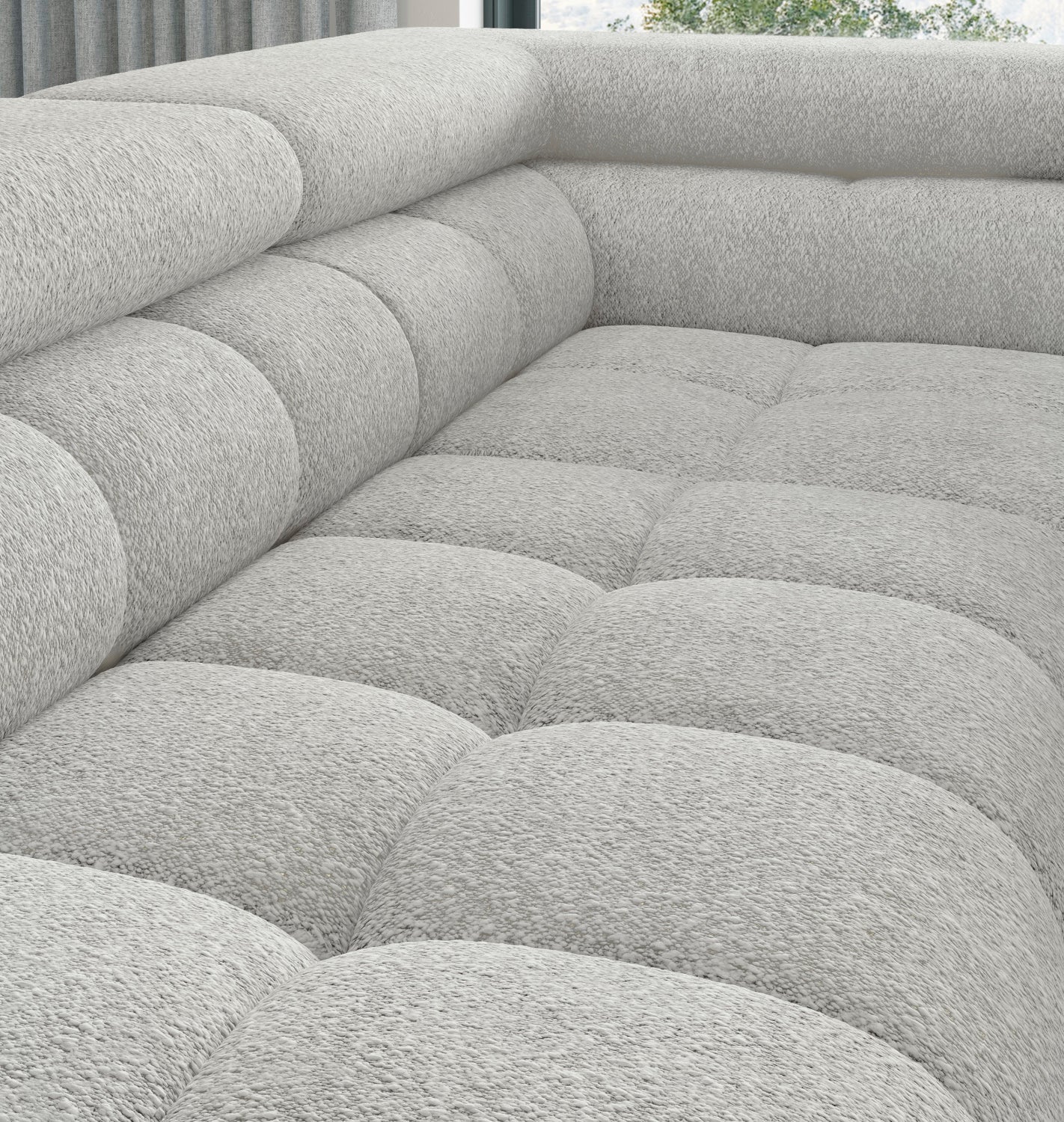 Wnętrze narożnika Ferucce Royal 03 – narożna część siedziska z miękkimi pikowaniami i zaokrąglonymi oparciami.