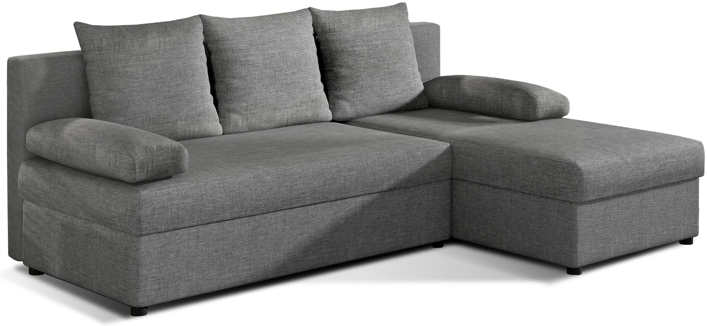 Narożnik Gino w kolorze Sawana 21 szary, uniwersalny układ, widok na białym tle.