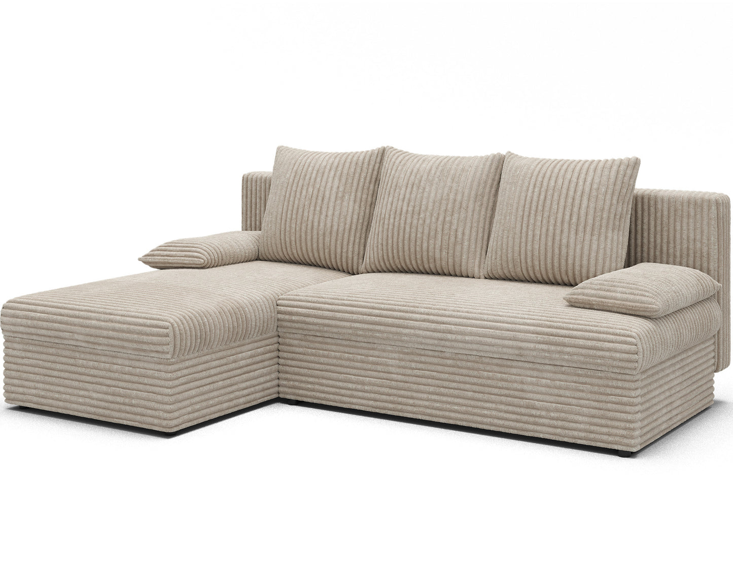 Stylowy narożnik Gino w kolorze alabastrowym Modullo 18, elegancki mebel wypoczynkowy z prążkowaną tapicerką