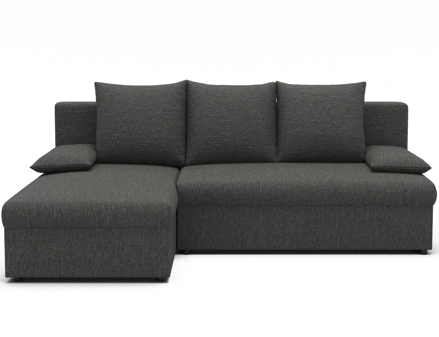 Narożnik Gino uniwersalny w tkaninie Sawana 21 ciemny szary, nowoczesna sofa z funkcją spania i pojemnikiem