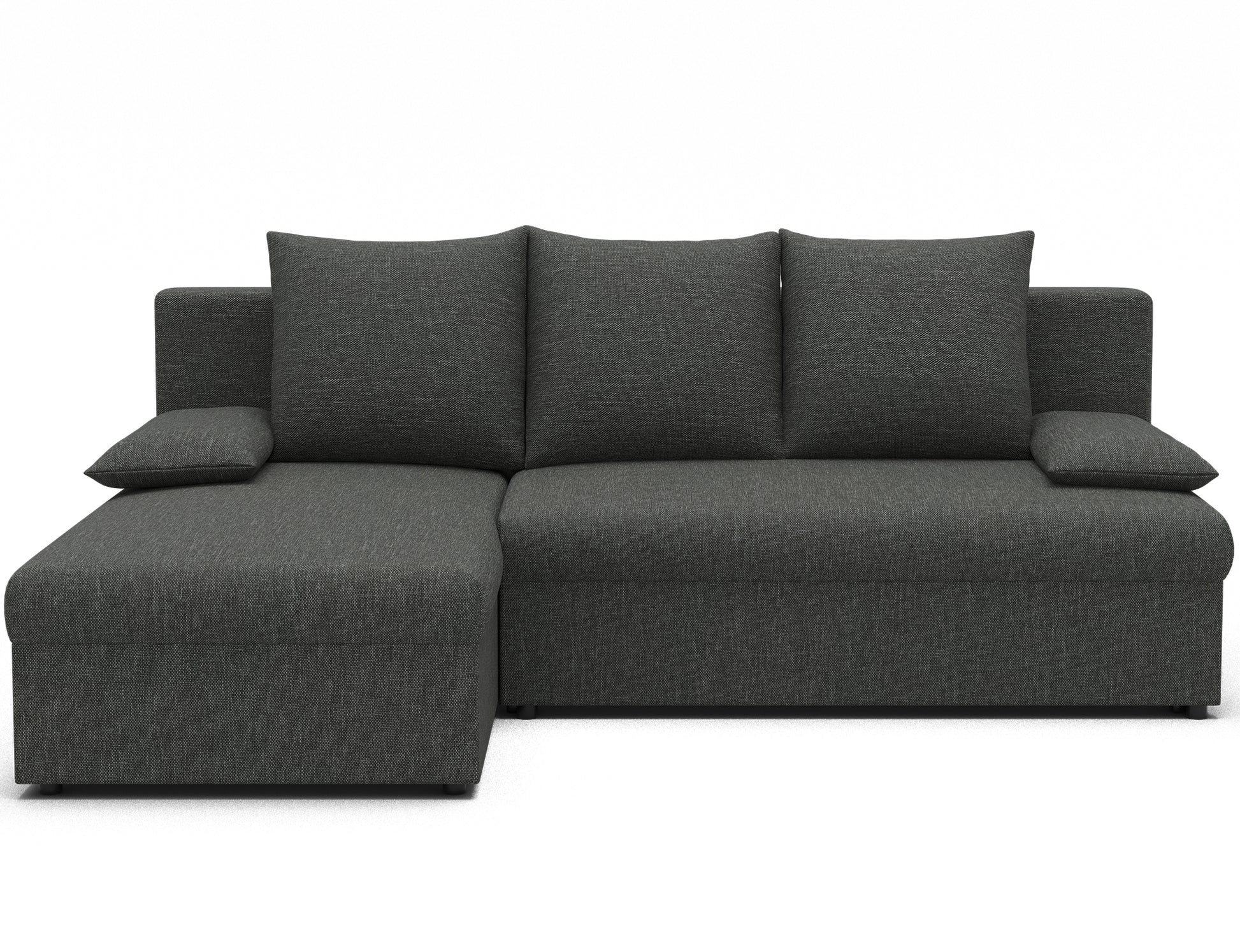 Narożnik Gino uniwersalny w tkaninie Sawana 21 ciemny szary, nowoczesna sofa z funkcją spania i pojemnikiem