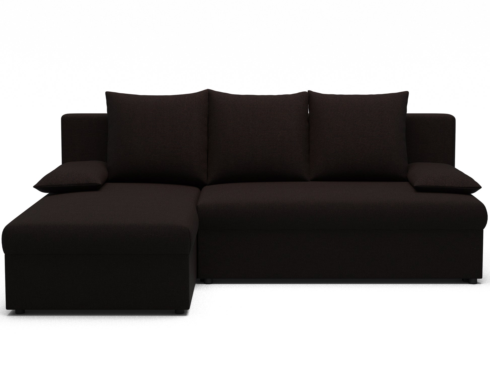 Sofa narożna Gino uniwersalna w kolorze kawowym Sawana 26, przestronne siedzisko i proste, eleganckie linie