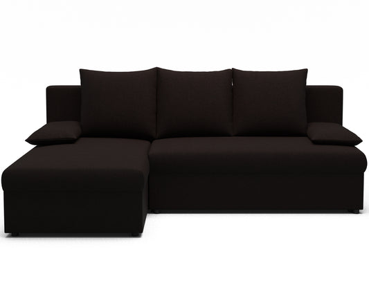 Sofa narożna Gino uniwersalna w kolorze kawowym Sawana 26, przestronne siedzisko i proste, eleganckie linie