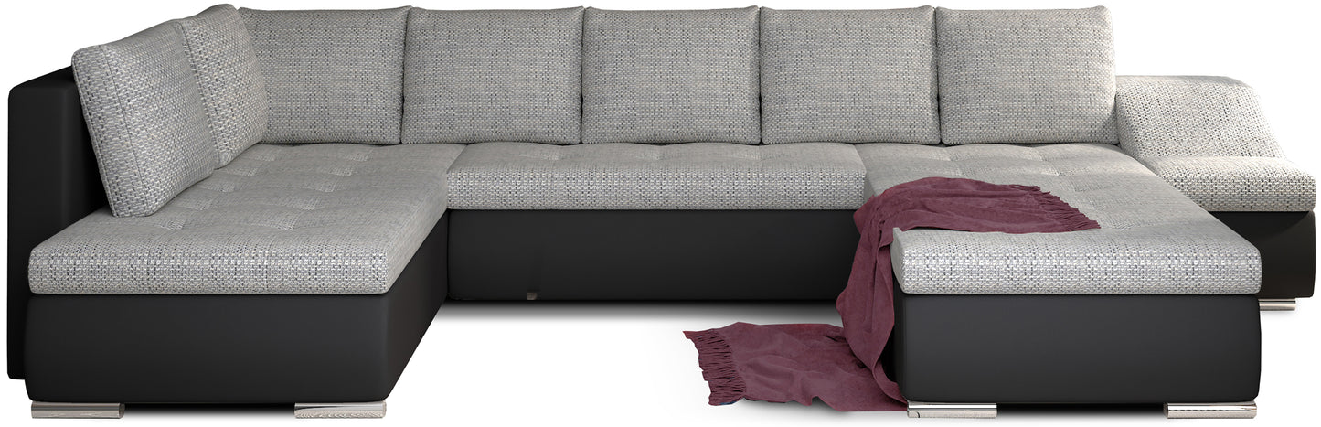 Narożnik Giovanni szary Berlin 01 z czarnymi elementami Soft 11, duża modułowa sofa narożna na białym tle