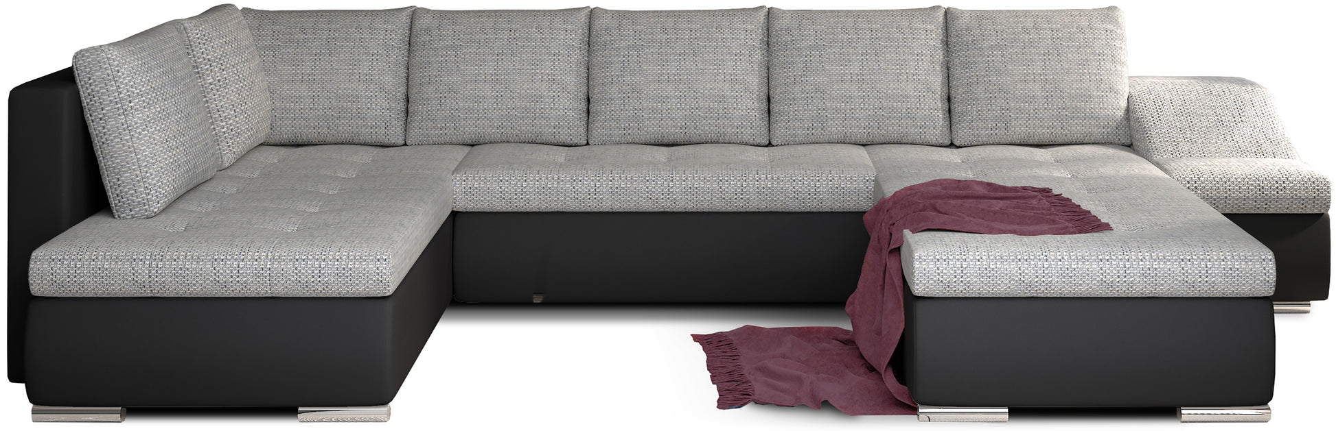 Narożnik Giovanni szary Berlin 01 z czarnymi elementami Soft 11, duża modułowa sofa narożna na białym tle