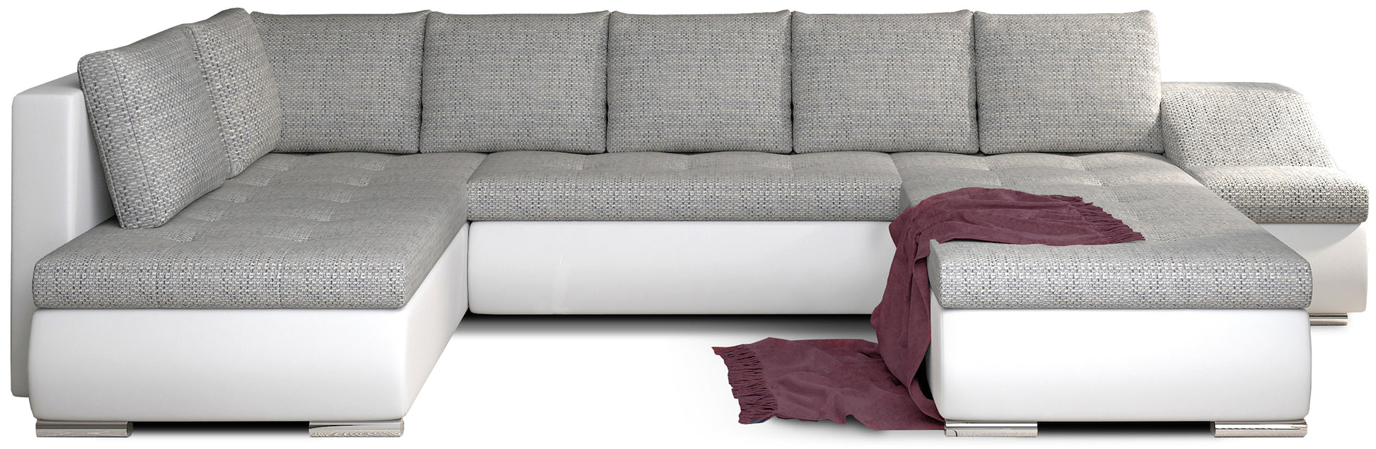 Narożnik Giovanni szary Berlin 01 z białymi elementami Soft 17, duża modułowa sofa narożna na białym tle