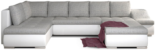 Narożnik Giovanni szary Berlin 01 z białymi elementami Soft 17, duża modułowa sofa narożna na białym tle