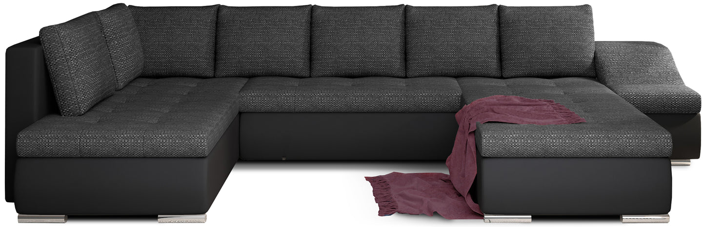 Narożnik Giovanni czarny Berlin 02 z czarnymi elementami Soft 11, duża modułowa sofa narożna na białym tle