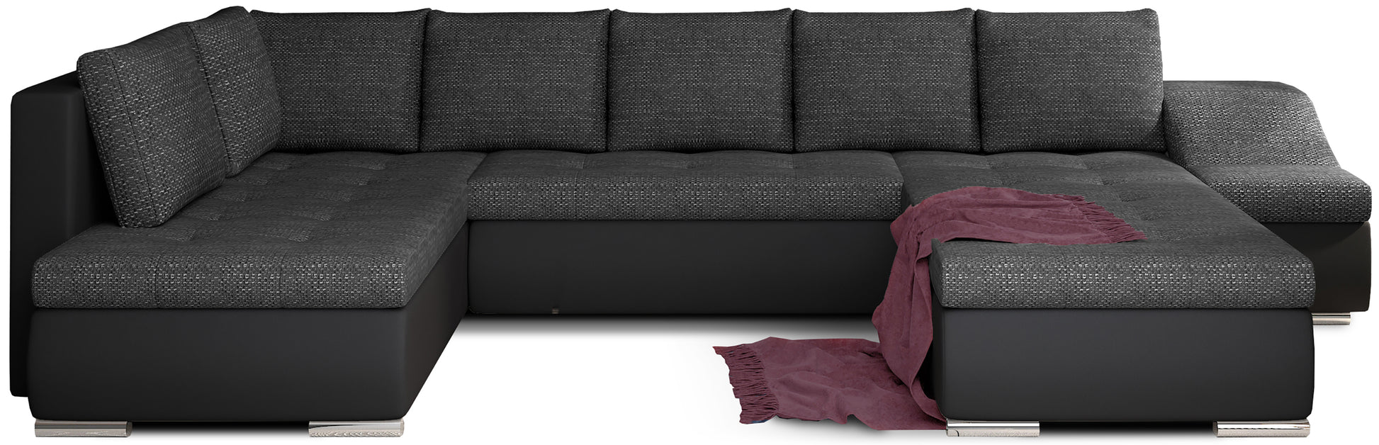 Narożnik Giovanni czarny Berlin 02 z czarnymi elementami Soft 11, duża modułowa sofa narożna na białym tle