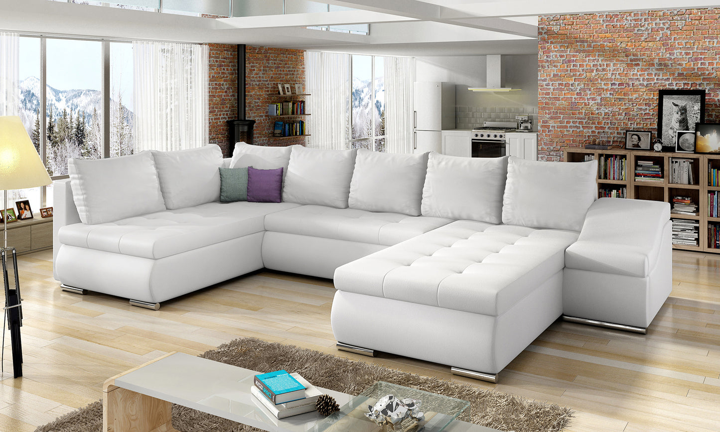 Biały narożnik Giovanni Soft 17 w jasnej aranżacji salonu, nowoczesna modułowa sofa narożna