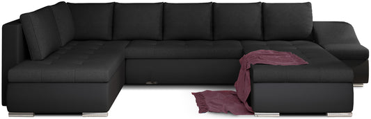Narożnik Giovanni czarny Savana 14 z elementami Soft 11, modułowa sofa narożna na białym tle