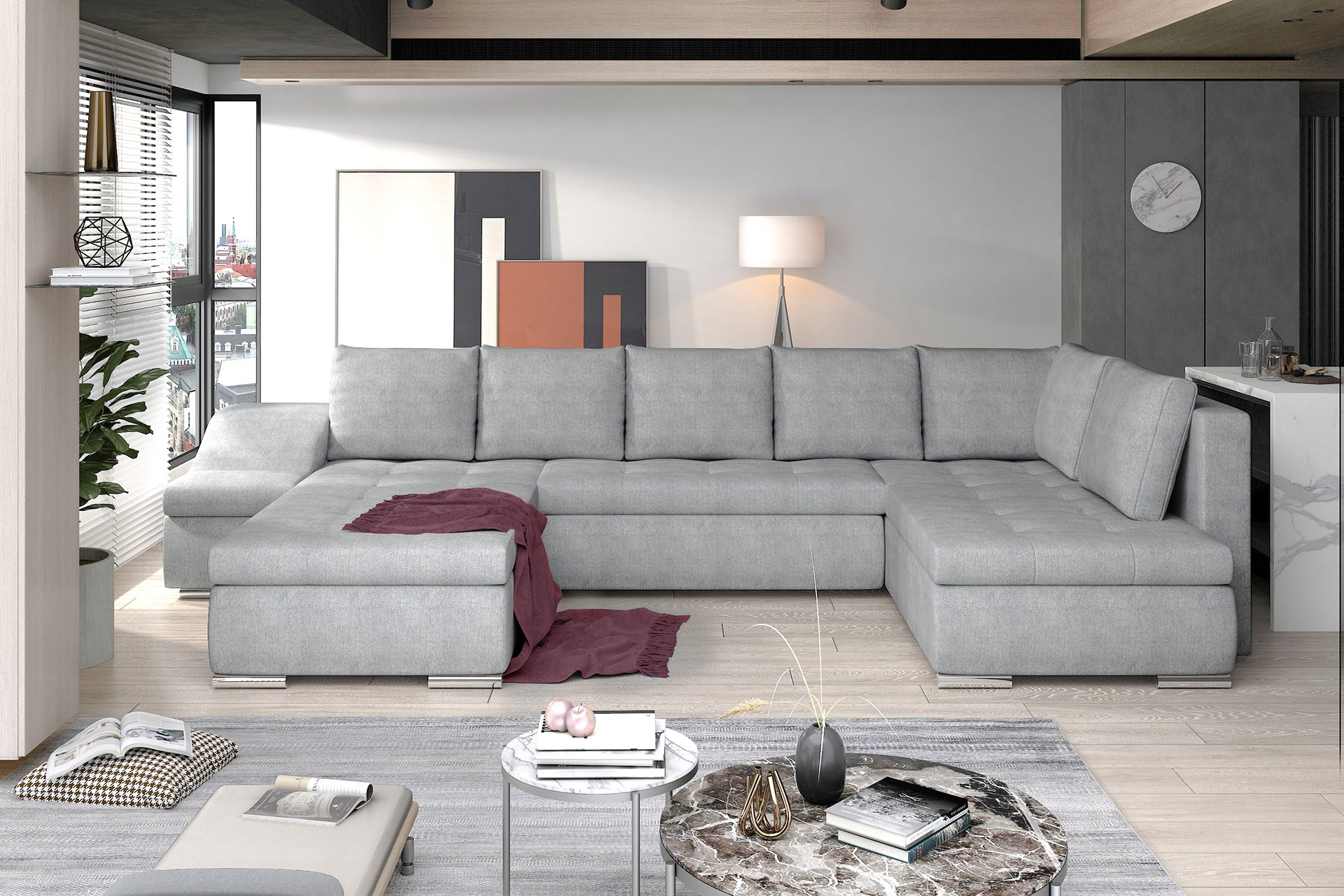 Narożnik Giovanni Omega 02 jasnoszary w nowoczesnej aranżacji salonu