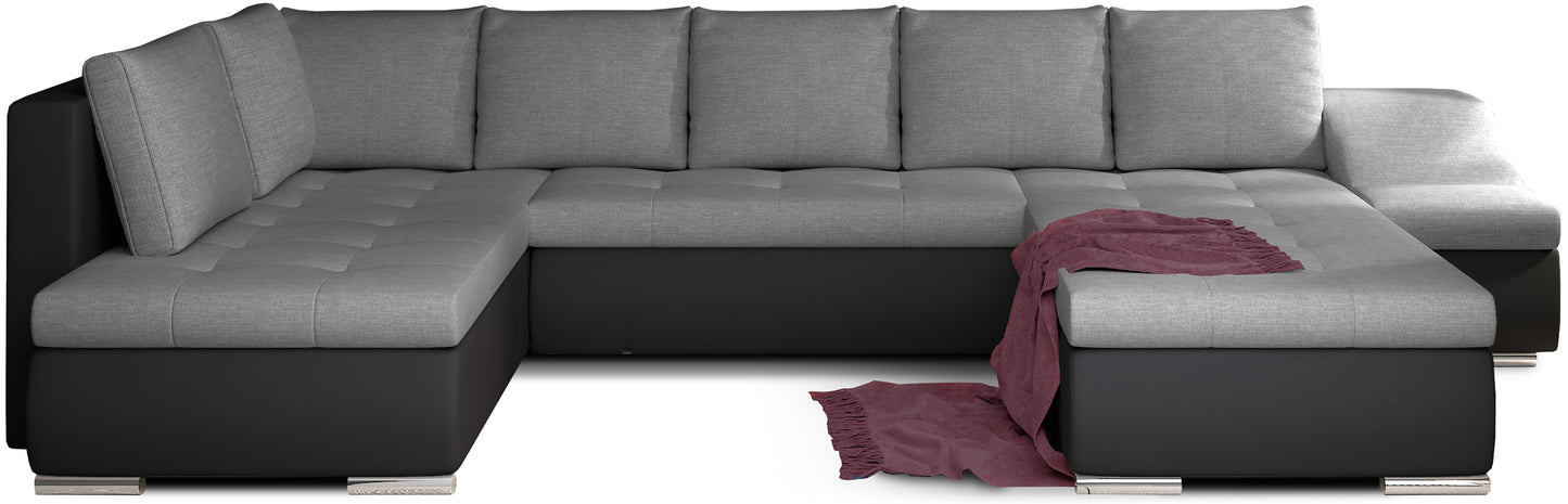 Narożnik Giovanni ciemnoszary Sawana 05 z czarnymi elementami Soft 11, modułowa sofa narożna na białym tle