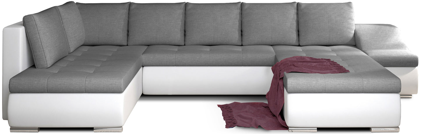 Narożnik Giovanni ciemnoszary Sawana 05 z białymi elementami Soft 17, duża modułowa sofa narożna na białym tle