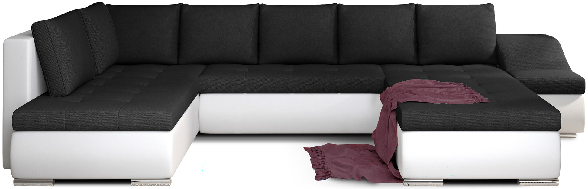 Narożnik Giovanni czarny Sawana 14 z białymi elementami Soft 17, modułowa sofa narożna na białym tle