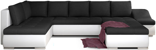 Narożnik Giovanni czarny Sawana 14 z białymi elementami Soft 17, modułowa sofa narożna na białym tle