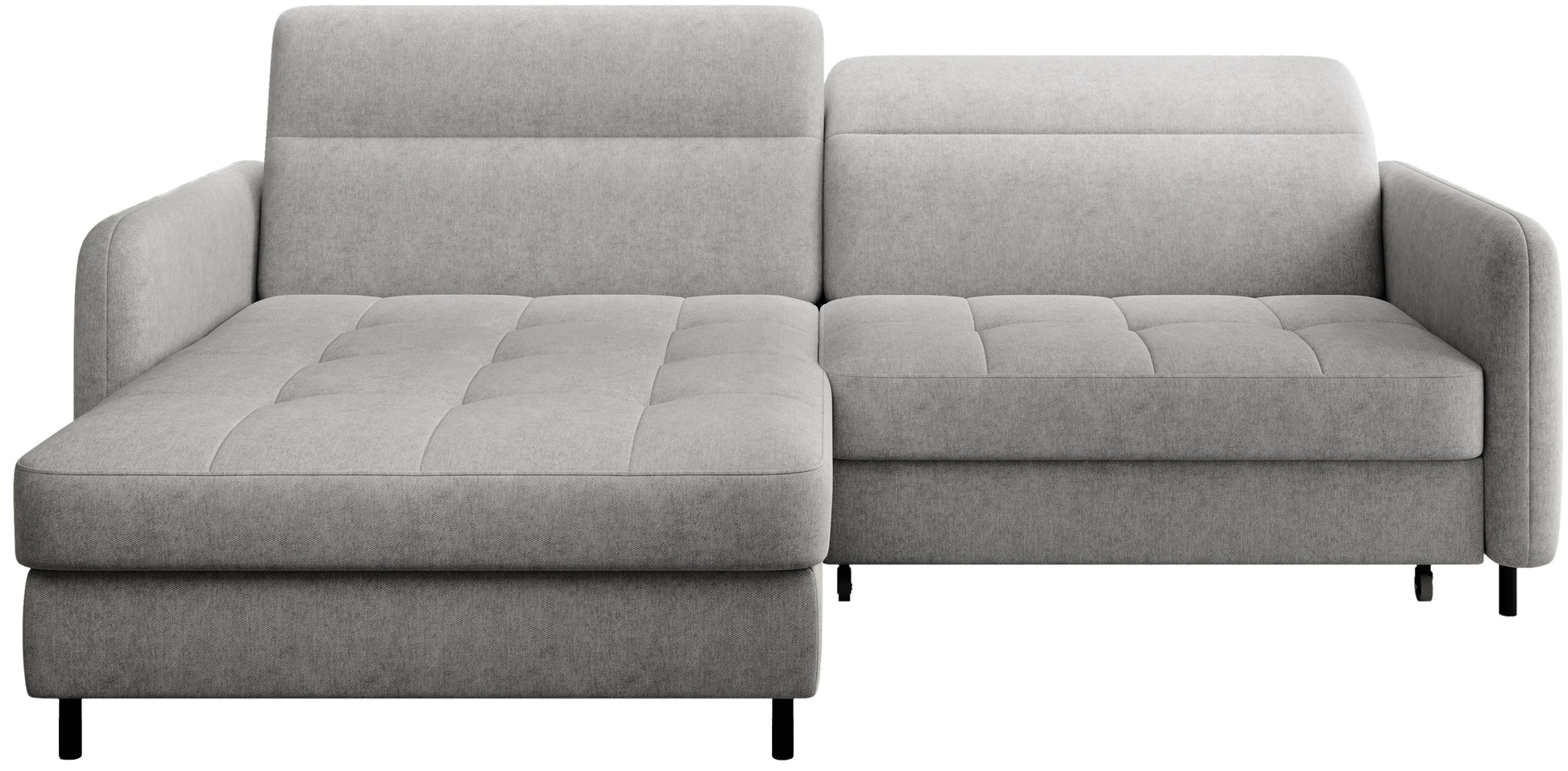 Narożnik Gomsi Raquel 03 jasnoszary w układzie lewym, widok frontalny na białym tle.